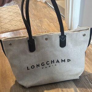 Longchamp Essential Toile Medium Beige and Black Tote Canvas tote